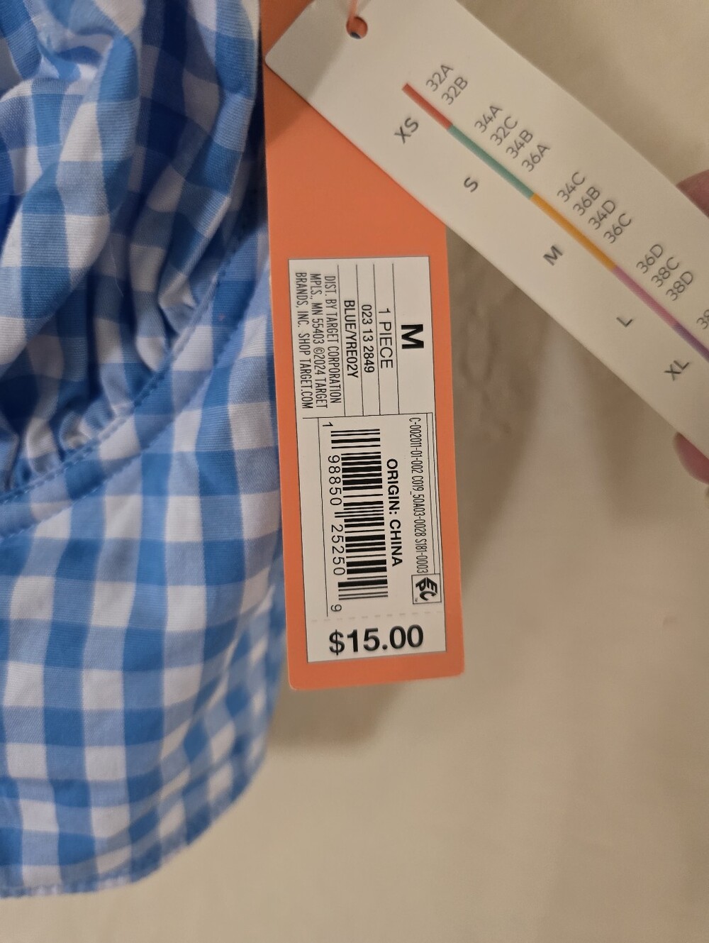 NWT!  Colsie, Woven Corset Bra , Blue/White Gingham, Size Med, MSRP $15 - Picture 6 of 7